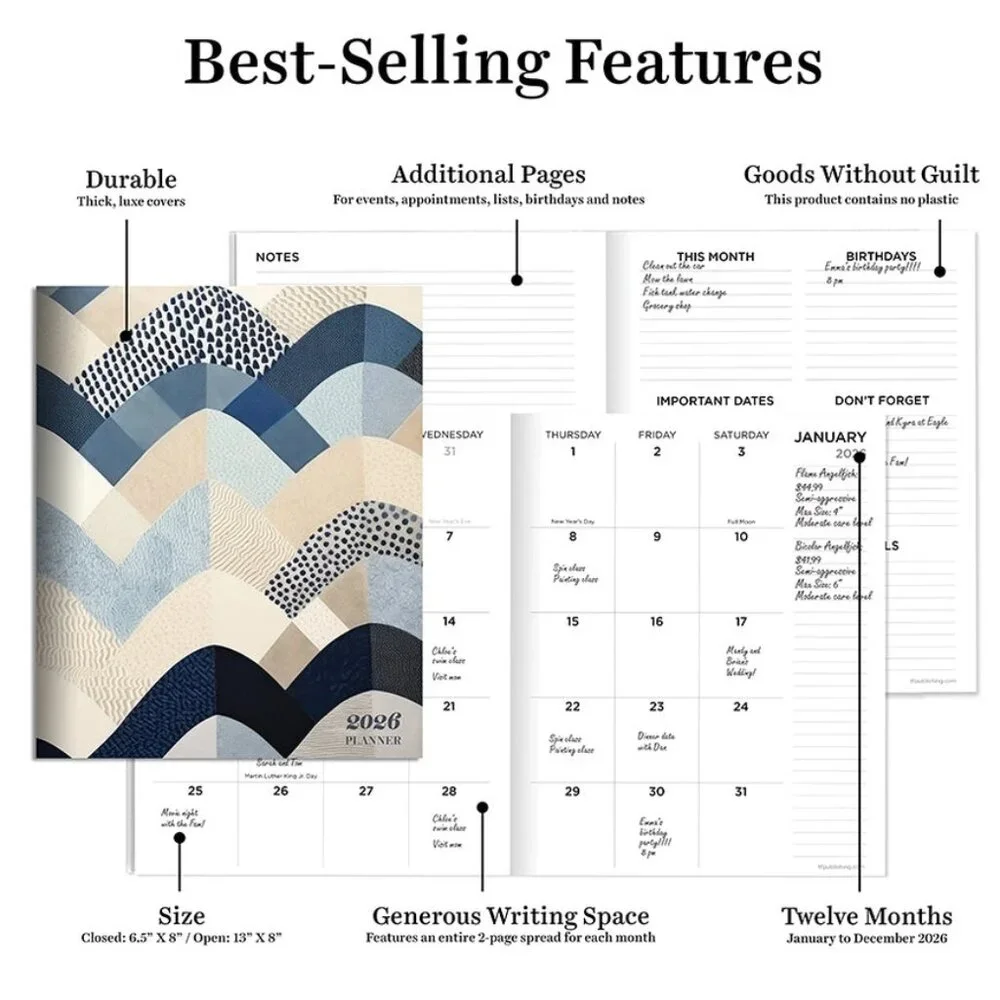 2026 Quilted Curves Monthly Planner